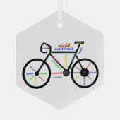 彼やる気を起こさせるのためのバイクもしくは自転車に乗る人の自転車の言葉 ガラスオーナメント (裏面)