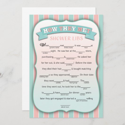 彼らがシャワーLibsゲームおもしろいカードに会った方法 (正面/裏面)