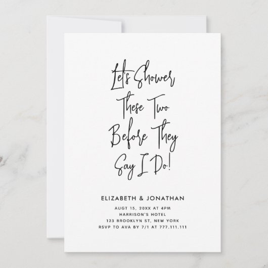 彼らがシンプル私がすると言う前にスクリプトのカップルのシャワー 招待状 (正面)