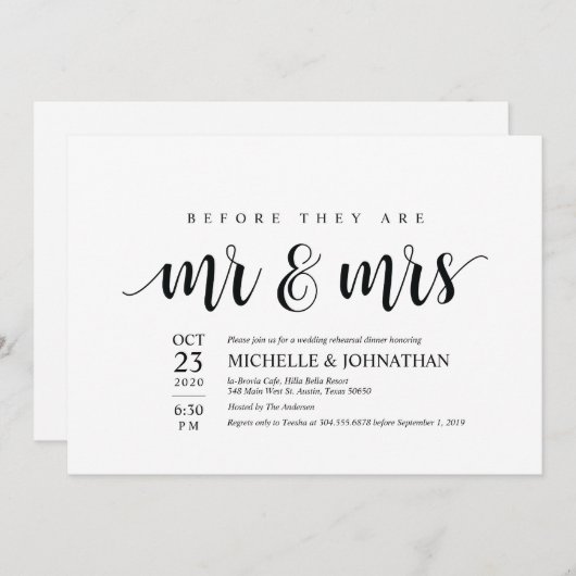 彼らが氏および夫人リハーサルの招待である前に 招待状 (正面/裏面)