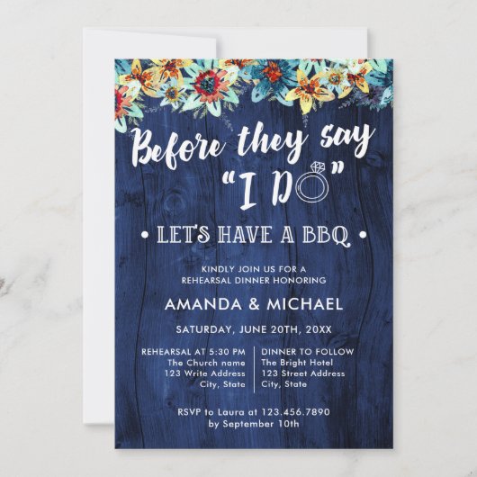 彼らが言う前に私はウッドBBQリハーサルディナーをする 招待状 (正面)