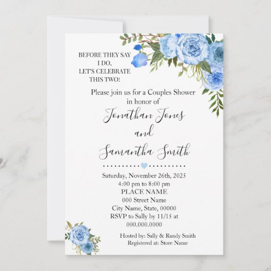 彼らが言う前に私はカップルの青いシャワーを結婚する 招待状 (正面)