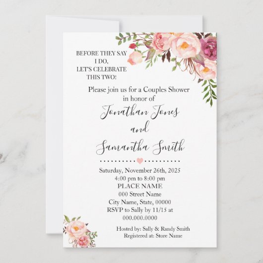 彼らが言う前に私はカップルはピンクのシャワーをシャワー結婚する 招待状 (正面)