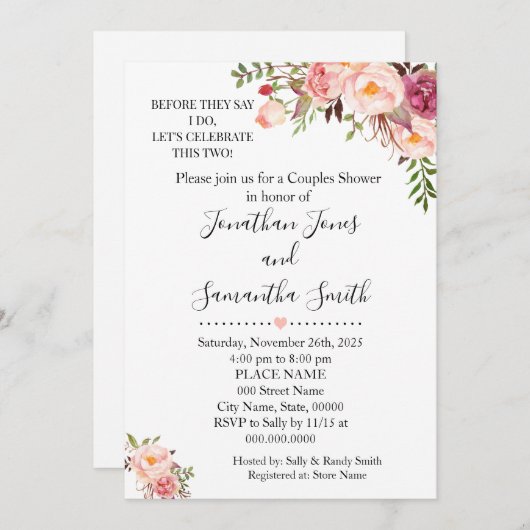 彼らが言う前に私はカップルはピンクのシャワーをシャワー結婚する 招待状 (正面/裏面)