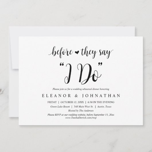 彼らが"私がする"と言う前に，のリハ結婚ーサルディナー 招待状 (正面)
