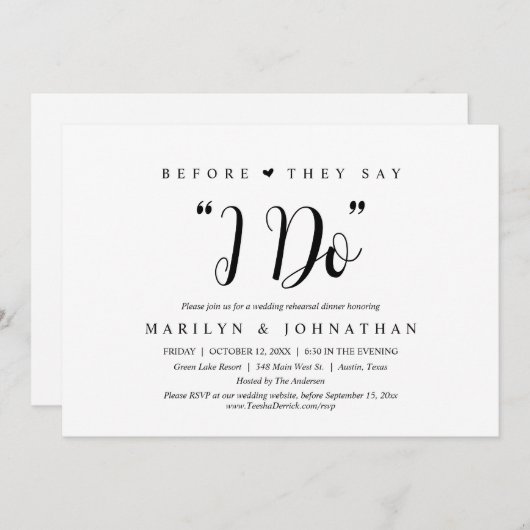 彼らが"私がする"と言う前に，のリハ結婚ーサルディナー 招待状 (正面/裏面)