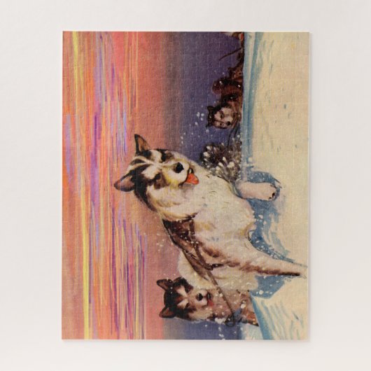 彼らの事をしている40年代のシベリアンハスキーのそり犬 ジグソーパズル (縦)