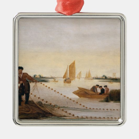 彼らの網で引っ張っている2人の漁師 メタルオーナメント (正面)