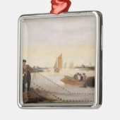 彼らの網で引っ張っている2人の漁師 メタルオーナメント (左)