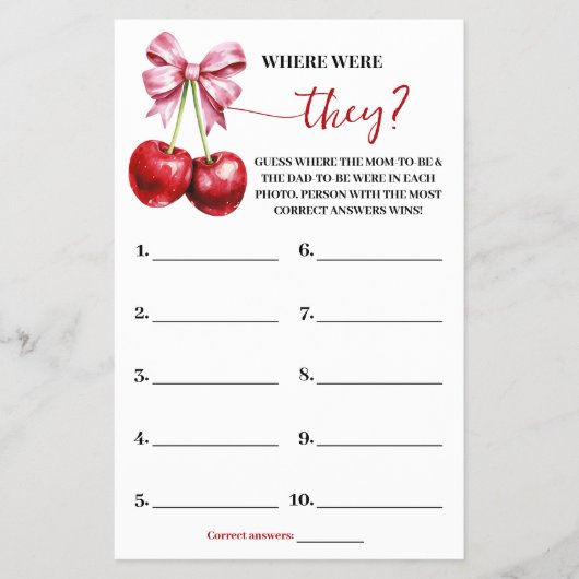 彼らはさくらんぼの赤ちゃんシャワーのゲームカードだった チラシ (正面)