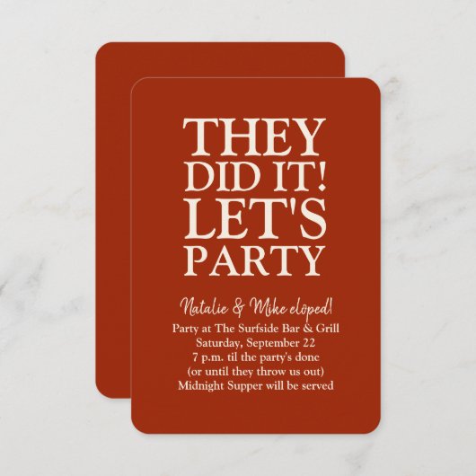 彼らはそれを行った駆け落ち結婚披露宴パーティー (正面/裏面)