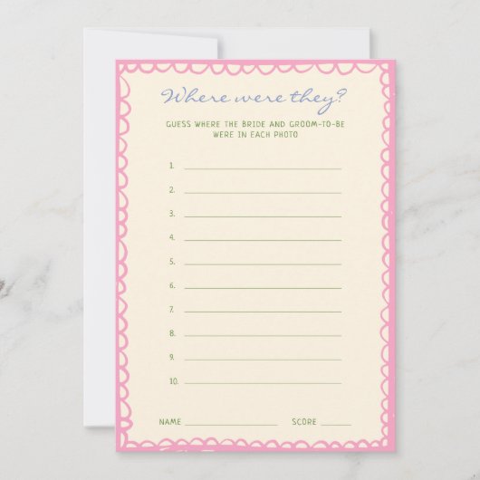 彼らはどこにいたブライダルシャワーゲームカード 招待状 (正面)