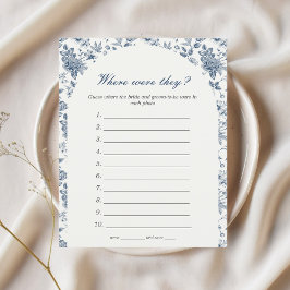 彼らはどこにいたブライダルシャワーゲームブルーフローラ