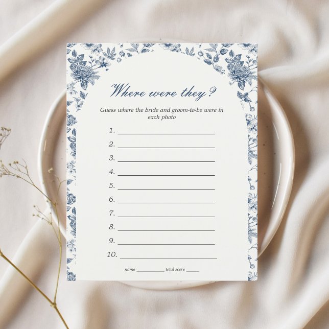 彼らはどこにいたブライダルシャワーゲームブルーフローラ (Where were they bridal shower game something blue before i do chinoiserie floral elegant)