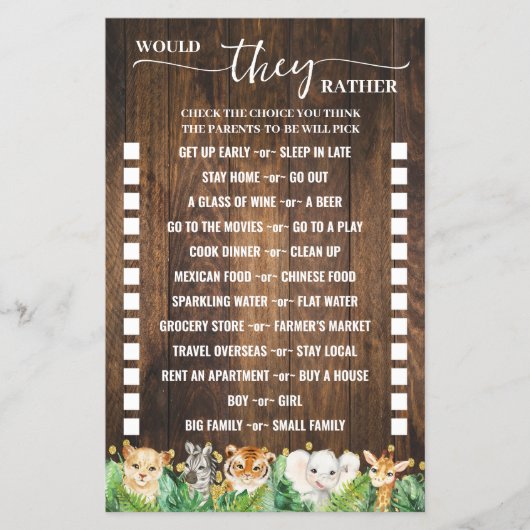 彼らはむしろサファリ素朴シャワーゲームカードだろうか チラシ (正面)