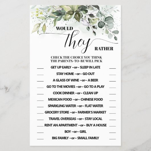 彼らはむしろ緑の赤ん坊のシャワーゲームカード チラシ (正面)