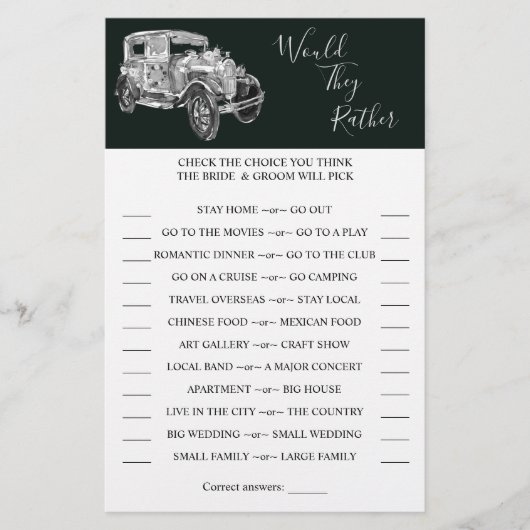 彼らはむしろ車のシャワ結婚ーゲームカードをシャワーするか チラシ (正面)