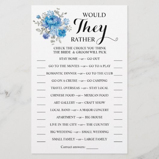 彼らはむしろ青い花のシャワーゲームカードを チラシ (正面)