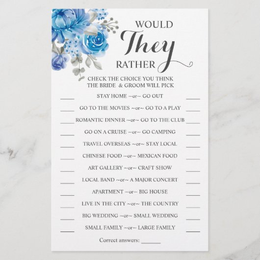 彼らはむしろ青い花のシャワーゲームカードを チラシ (正面)