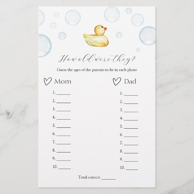 彼らはゴム鴨の赤ちゃんシャワーゲームは何歳だった (正面)