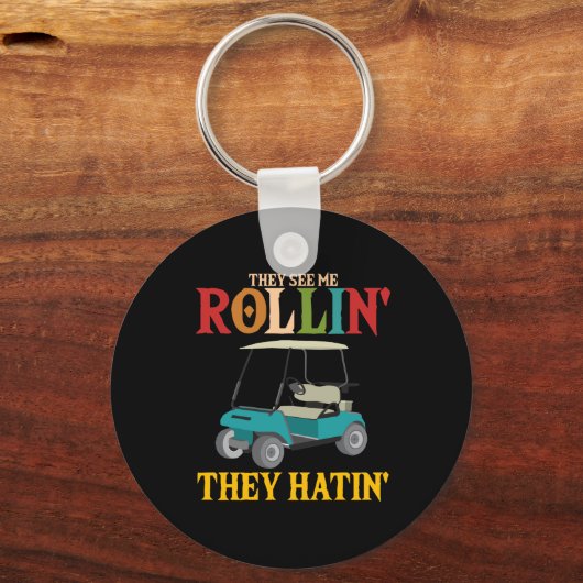 彼らはゴルファーを持って私の圧延を見おもしろいる キーホルダー (正面)