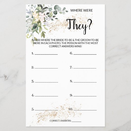 彼らはハバルブライダルシャワーのゲームカードはどこにいた チラシ (正面)