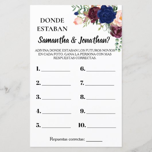 彼らはブライダルシャワー英語のゲスペインのーム (裏面)