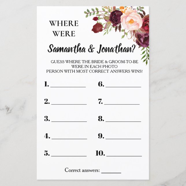 彼らはブライダルシャワー英語のゲスペインのーム (正面)