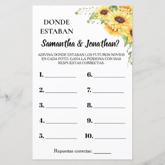 彼らはブライダルシャワー英語のゲスペインのーム (裏面)