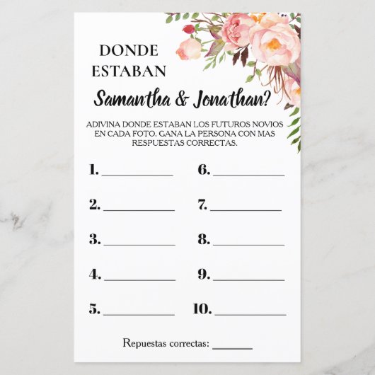 彼らはブライダルシャワー英語のゲスペインのーム (裏面)