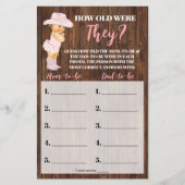 彼らは何歳だった女性のカーボーイ赤ちゃんシャワーゲームカード チラシ (正面)