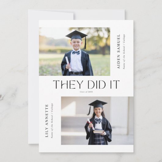 彼らは幼稚園のダブル卒業写真を撮った 招待状 (正面)