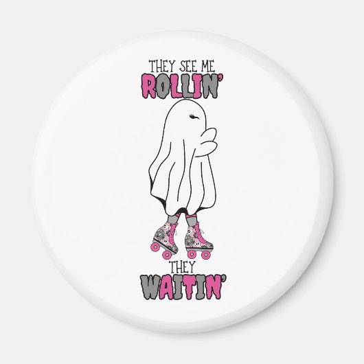 彼らは彼らのピンクのレトロな幽霊を待っている私をロールイン見る マグネット (正面)