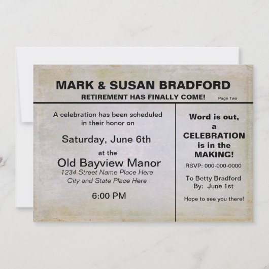 彼らは招待状(2枚)の写真/新聞をリタイアしている 招待状 (裏面)