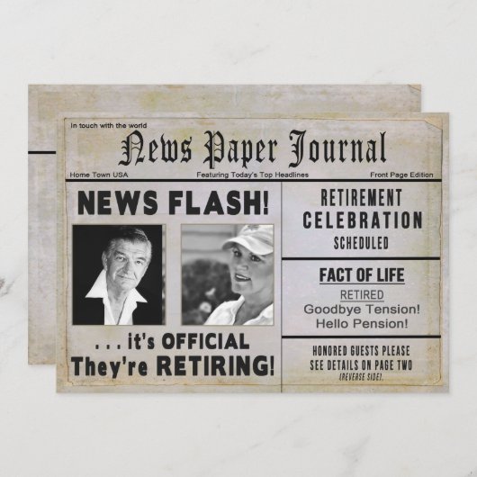 彼らは招待状(2枚)の写真/新聞をリタイアしている 招待状 (正面/裏面)