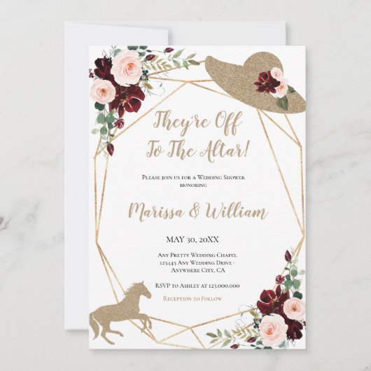 彼らは祭壇の競馬ウェディングシャワーに行く 招待状 (正面)