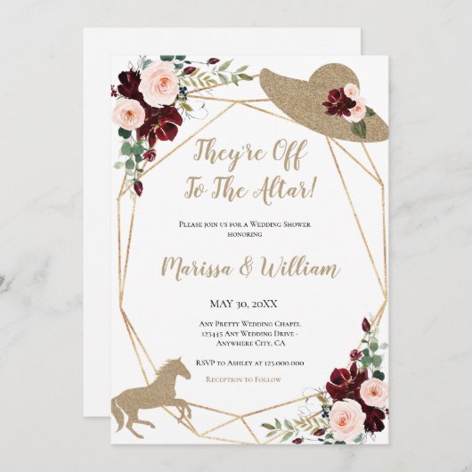 彼らは祭壇の競馬ウェディングシャワーに行く 招待状 (正面/裏面)