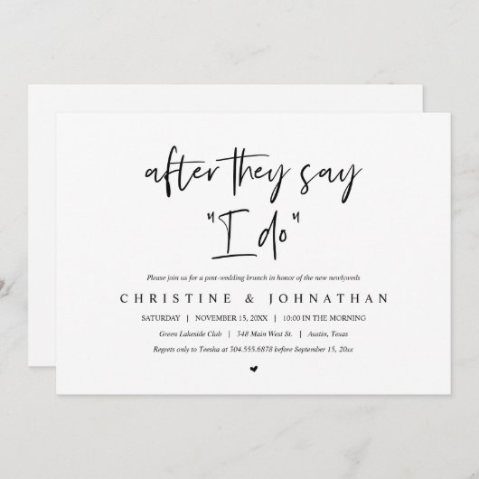 彼らは私が行うと言った後、ポストのブ結婚ランチの投資 招待状 (正面/裏面)