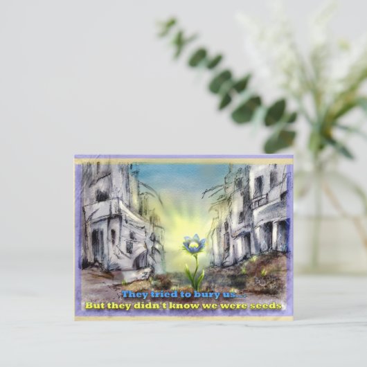 彼らは私たちを埋葬しようとした。でも私たちは種はがき ポストカード (スタンド正面)