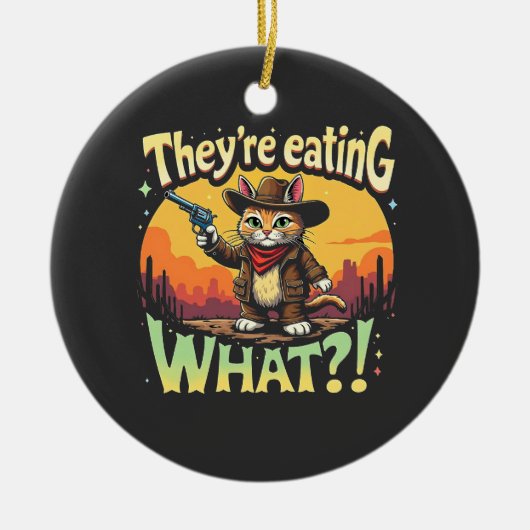 彼らは食べの何トランプ選挙猫カウボーイ セラミックオーナメント (正面)