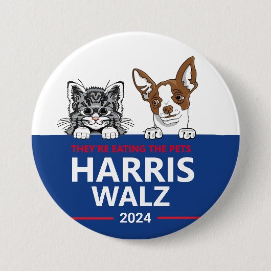 彼らは食べペットだ – Vote Harris Walz 缶バッジ (正面)