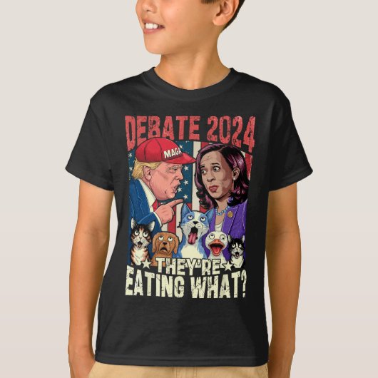 彼らは2024年食べの討論おもしろい選挙のペットだ Tシャツ (正面)