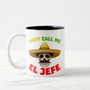 彼らは、私をMのためにEl Jefeおもしろい Skeleton Mexiconと呼ぶ ツートーンマグカップ
