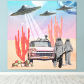 彼らはUFO砂漠サボテンの超現実的なコラージュを上陸した キャンバスプリント (インサイチュ (ウッドフロア))