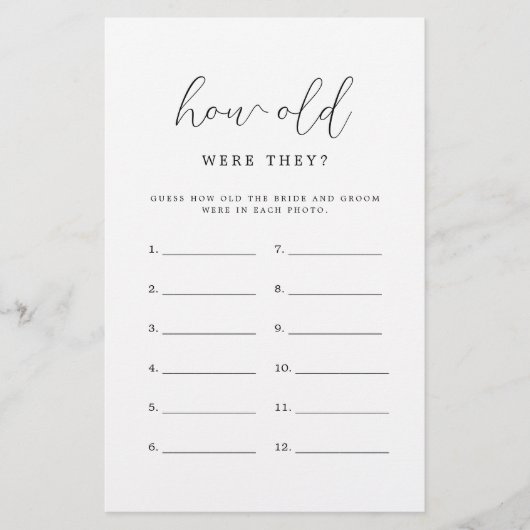 彼らエレガントは何歳だったブライダルシャワーゲーム (正面)