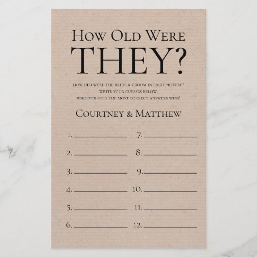 彼ら素朴は何歳だったブライダルシャワーゲーム (正面)