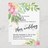 彼ら結婚のタイポグラフィ水彩フローラ結婚 招待状 (正面/裏面)