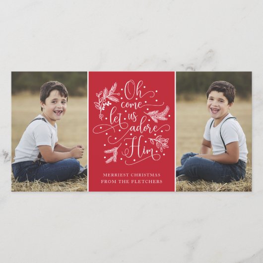 彼をエレガント崇拝する | クリスマス2枚の写真 シーズンカード (正面)