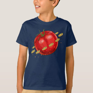 彼を取り囲むピザを持つトマト惑星 Tシャツ