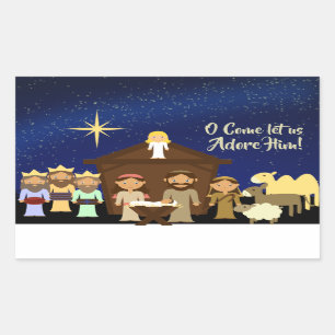 彼を来慕おう、クリスマス出生 長方形シール